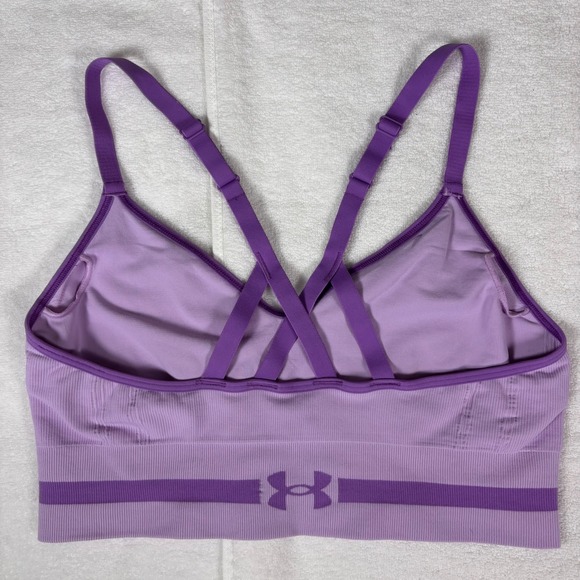 Under Armour Womens Sports Bra Large Lavender Seamless Low Long Racerback Gym - Picture 2 of 11